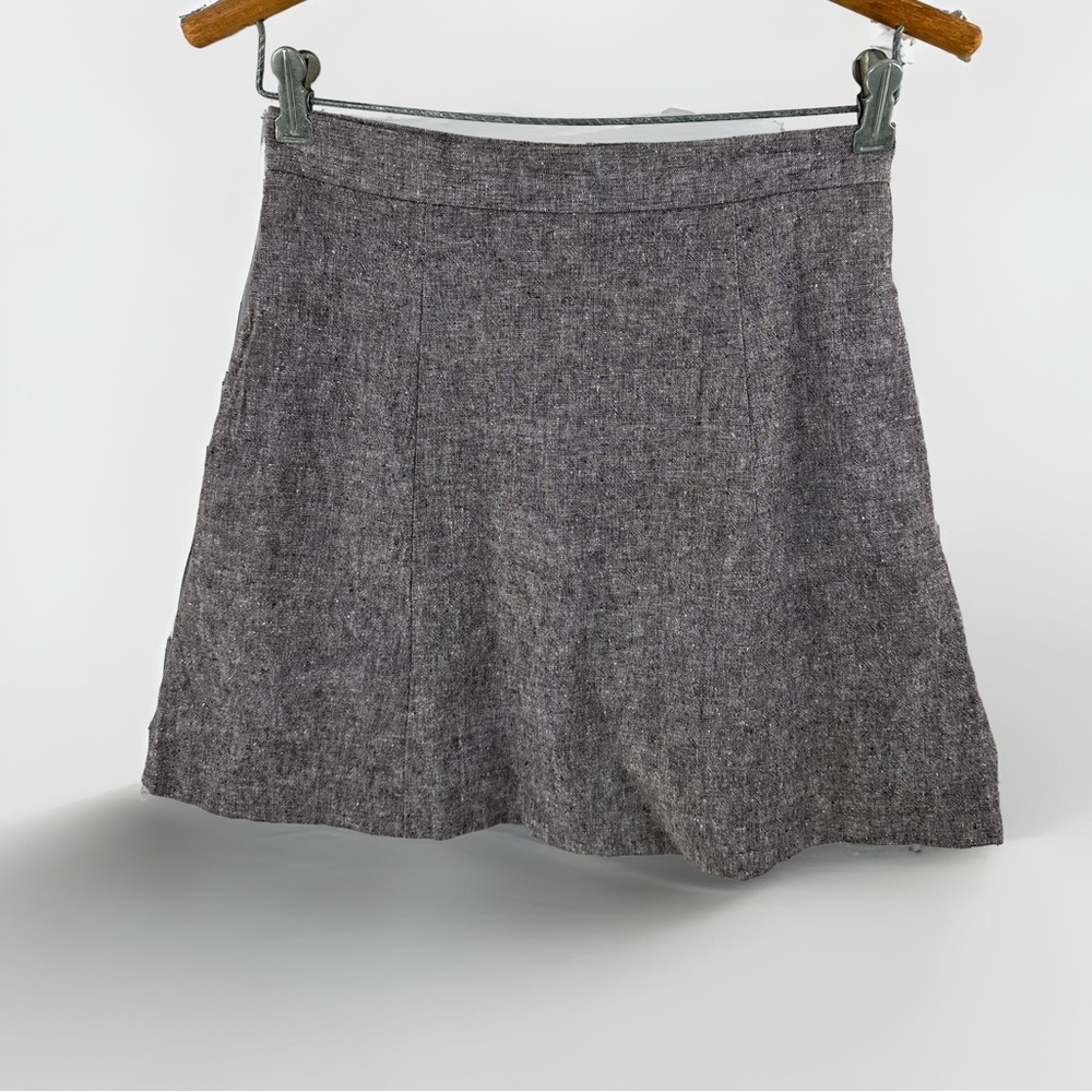 VAUTE Brooklyn Mini Skirt Brown Organic Linen Flare Pockets Lined Sz S